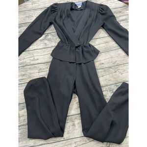 Vtg 80s Peplum Jumpsuit Coverall Overall Size 3 XS Cleveland Street Black Romper